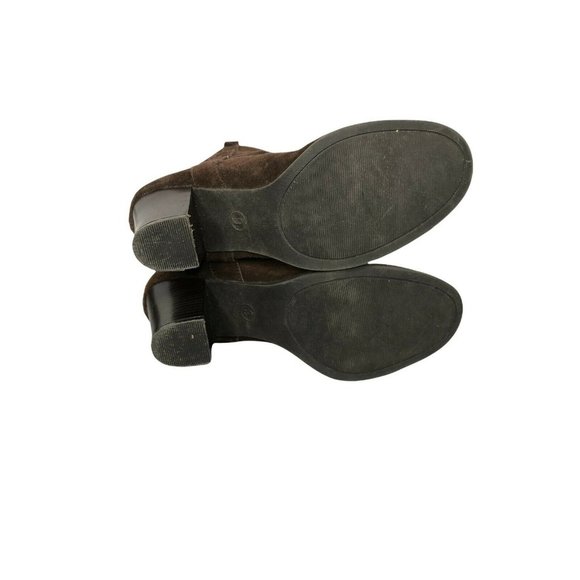 Boots Brown Suede Leather Block Heels Pull On Womens 9 Calf Height Western Almon - Picture 9 of 10